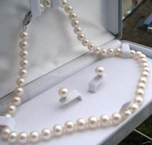 Модные 7-8 мм натуральный белый Akoya культивированный жемчуг серьги ожерелье Набор 18" 2024 - купить недорого