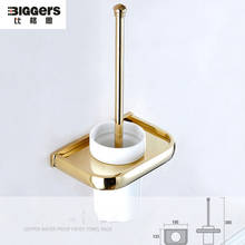 Free shipping Gold plated Luxury design copper toilet brush brush holder with ceramic toilet cup 2024 - buy cheap