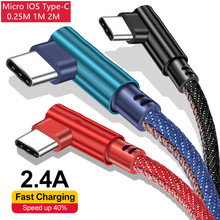 90 градусов type-C USB C кабель Micro USB 2.4A Быстрая зарядка зарядное устройство для samsung iPhone X 7 Xiaomi iPad кабели для мобильных телефонов 1 м 2 м 2024 - купить недорого