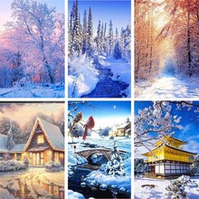 Pintura de paisagem bordada com miçangas, faça você mesmo, ponto cruz, pintura de diamante, paisagem da neve, strass, decoração de casa, presente de natal 2024 - compre barato