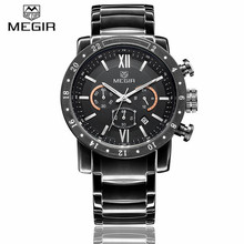 MEGIR Черный хронограф из нержавеющей стали известный бренд часы мужские военные водонепроницаемые кварцевые часы мужские Montre Homme 2024 - купить недорого