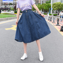 Schinteon Women Denim A-Line Skirt Elastic Waist Summer Jeans Casual Long Skirt High Waist New Arrival 2024 - buy cheap