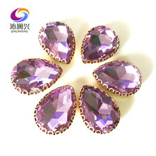 Хрустальные фиолетовые кристаллы в форме капли, стеклянные кружевные кристаллы в форме когтей, Золотая основа для шитья камня для рукоделия, аксессуары для одежды HGS09 2024 - купить недорого
