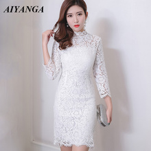 Sexy Lace Dress For Women 2018 Summer Autumn Hollow Long Sleeve Slim package Hip Dresses Solid Color Elegant Lady Short Dress 2024 - buy cheap