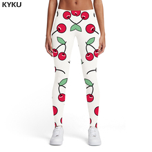 KYKU Brand Cherry Leggings Women Fruit Leggins Cartoon Elastic White Trousers Abstract Sport Womens Leggings Pants Jeggings 2024 - buy cheap