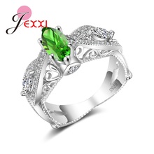 Anéis de prata esterlina 925 para casamento, acessórios para meninas, zircônio cúbico verde e branco 2024 - compre barato