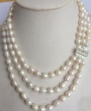 Selling Jewelry>>>3 Rows 8-9mm Natural White Akoya Pearl Necklace 17-19" 2024 - buy cheap