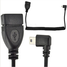 Mini USB 90 градусов левый угловой OTG Кабель-адаптер USB 2,0 B женское Панельное крепление к B мужскому спиральному удлинителю 1 м/100 см 2024 - купить недорого