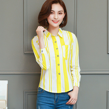 Korean Blouse Women Long Sleeve yellow White Striped Top Ladies 2018 Fall Female Casual Shirts Autumn Korean Fashion Clothing 2024 - buy cheap