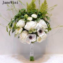 JaneVini Romantic Boho Wedding Bouquet White Bridal Flowers Green Leaves Artificial Silk Rose for Bridesmaid Wedding Accessories 2024 - buy cheap