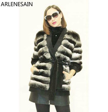 Arlenesain custom 2019 new chinchilla fur women coat with three quarter sleeves 2024 - buy cheap