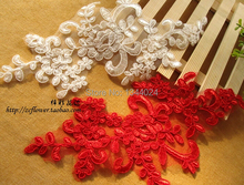 25*10CM Off White Hot Red 4 Pieces Wedding Decorative Lace Applique Lace Patch Laciness Flower Fabric 2024 - buy cheap