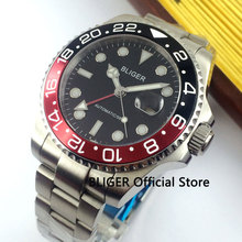 Relógio masculino, mostrador ponteiro luminoso de cristal safira 40mm preto, moldura vermelha, movimento automático, mecânico 2024 - compre barato