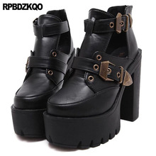 Motocicleta curto dedo do pé redondo salto alto designer booties extrema chunky fetiche preto plataforma cintos botas góticas sapatos do punk motociclista 2024 - compre barato