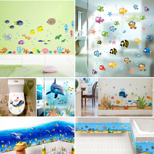 Cartoon Fish Sealife Wall Stickers for Kids Room Bathroom Home Art Diy Toilet Decal Decoration Waterproof Animal Baseboard Mural 2024 - buy cheap