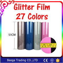 Uma jarda (51cm x 100cm) transferência de glitter filme vinílico prensa a calor plotter de corte diy camiseta 40 cores para escolher 2024 - compre barato