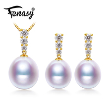 FENASY-Colgante de oro de 18 quilates con perla Natural, joyería de compromiso para boda, oro de 18 K Au 750, pendientes de tuerca, se envía con collar de plata 925 2024 - compra barato