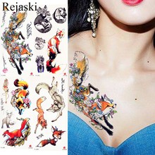 Summer Style Watercolor Fox Flower Tattoo Stickers Girls Chest Body Arm Art Temporary Tattoo Women Neck Back Flash Tatto Animals 2024 - buy cheap