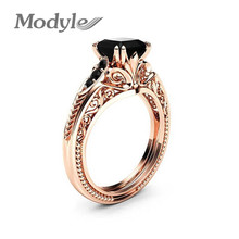 Modyle Rose Gold Color Flower Ring for Woman Black CZ Stone Fashion Jewelry Gifts Dropshipping 2024 - buy cheap