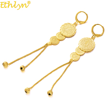 Ethlyn-pendientes largos con forma de moneda de oro para mujer, arete de gota de Color dorado, joyería islámica musulmana, regalo de Oriente Medio/árabe, E58 2024 - compra barato