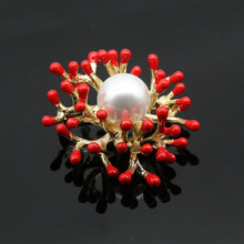 RHao Red Enamel Coral Reef Brooch pins Women and Men Coat Clothes jewelry Corsage Collar pins Wedding jewelry accessories gifts 2024 - buy cheap