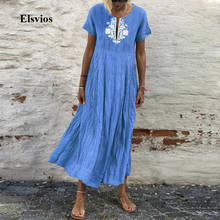 Elsvios 5XL Casual Floral Print V-neck Boho Dress Women Summer Short Sleeve Maxi Dresses Vintage Plus Size Beach Dress Vestidos 2024 - buy cheap