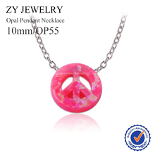 (1pc/pc)Hot Sale High Quality 925 Silver gold Chain Opal Necklace 10mm OP55 Synthetic Peace Sign Opal Pendant Necklace For Women 2024 - buy cheap