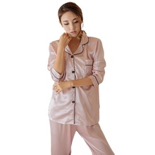 Conjunto de pijama Sexy de satén de seda, pijama de manga larga para mujer, ropa de dormir de dos piezas 2024 - compra barato