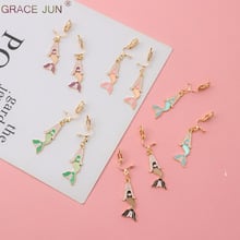 GRACE JUN Hot Sale Enamel Mermaid Shape Clip on Earrings No Pierced for Women Fashion Luxury Jewelry No Ear Hole Earrings 2019 2024 - buy cheap