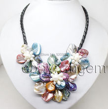 Wholesale Free P&P*natural big white pearl Stone color shell mop flower necklace pendant 18" 2024 - buy cheap