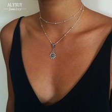 ALYXUY New Vintage Jewelry MultiLayer Beaded Choker Necklaces for Women Girls Boho Sexy Sunflower Pendant Necklace N0166 2024 - buy cheap