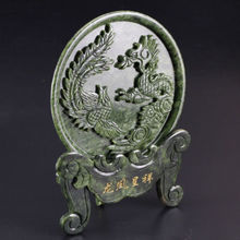 Exquisite 100% Natural Jade Dragon and Phoenix Statue Disk 2024 - buy cheap