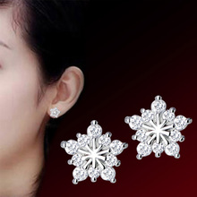 10mm Christmas Snowflake Full Zircon Stud Earrings For Women Silver Color plated Brincos Earing Brinco Earings Jewelry Wholesale 2024 - buy cheap