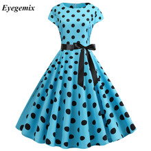 Verão manga curta polka dot vestido feminino elegante escritório de trabalho casual impressão a linha vestidos vintage grande balanço rockabilly 2024 - compre barato