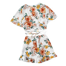 JAYCOSIN Women Set Clothes Floral Print Two Piece Set Bandage O-Neck Blouse Top Shorts Pants Summer Beach Ladies Matching Sets 2024 - buy cheap