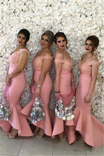 Vestidos de dama de honra rosa para mulheres, vestido sereia longo com renda e ombro de fora, barato, menores de 50 vestidos para festa de casamento 2024 - compre barato