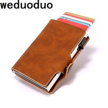 Weduoduo 2019 Men And Women Credit Card Holder New Single Box Pu Leather Card Holder Aluminum Antimagnetic Purse Card Case 2024 - buy cheap