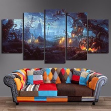 Marco para sala de estar, impreso en HD, arte de pared, pintura, 5 paneles, Castillo de calabaza, día de Halloween, carteles de decoración moderna para el hogar 2024 - compra barato