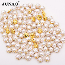 JUNAO 8 10 12 mm White Pearl Sewing Rhinestone Round Acrylic Stones Applique Gold Claw Pearl Beads Flower Pearls for DIY Clothes 2024 - buy cheap