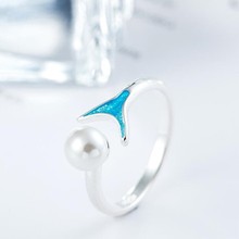 Estilo nacional personalidade requintado temperamento 925 prata esterlina jóias azul cola epoxy cauda peixe pérola abertura anéis sr127 2024 - compre barato