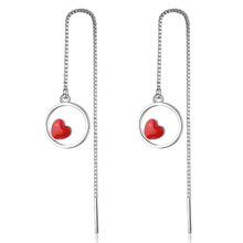 Korean Fashion Red Heart Long Drop Earrings for Women 925 Silver Jewelry Ear Line Dangle Earring Orecchini Brincos Party 2024 - buy cheap