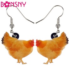 Bonsny-pendientes de acrílico con dibujos de pollo graso para mujer y niña, colgantes largos y grandes, joyería, abalorios de animales de granja 2024 - compra barato