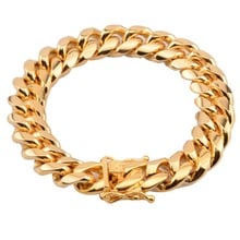 14mm Men's Bracelet Buckle Gold Tone 316L Stainless Steel Curb Miami Chain Bracelet Jewelry 8.66" 2024 - buy cheap