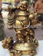 Buda maitreya de bronze chinês, riqueza fengshui, estátua de tartaruga de dragão, 8" 2024 - compre barato