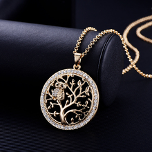 Small Owl Tree Of Life Necklace for Women Rhinestone Pendant Rose Gold Sweater Chain Long Necklaces Statement Jewelry Bijoux 2024 - buy cheap