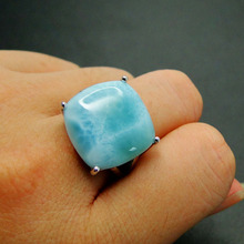 Fine Jewelry Woman Rings 925 Sterling Silver 16*16MM Real Larimar Gemstone Ring Blue AAA Larimar Party Anniversary Jewelry Gift 2024 - buy cheap
