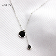 High quality fashion simple natural Semi-precious stones 925 silver double circle black necklace pendant with chain lovers gift 2024 - buy cheap