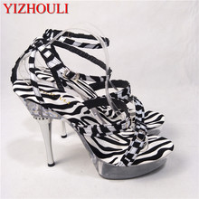 Classic Zebra Pattern Temptation Sandals Ultra Thin High Heels Platform Shoes 5 Inch Sexy Crystal Shoes 2024 - buy cheap