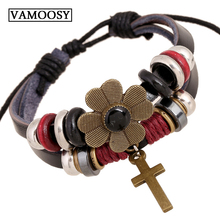 Genuine Real Leather Cross Bracelets & Bangles for Women Men Jewelry Size Adjustable Bohemia Rope Chain Leather Bracelet Female 2024 - buy cheap