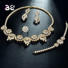 Be 8 Sparkling Cubic Zircon Flower Shape Gold Color 4pcs Set Luxury Wedding Jewelry Bridal Big Sets for Women Party Gifts S277 2024 - buy cheap